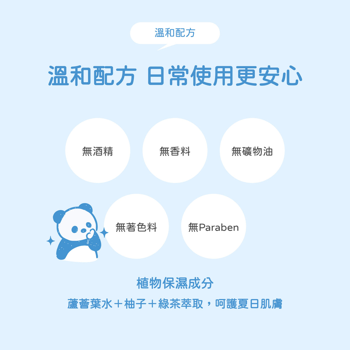 Withfam Smooth Repair Cream 日本製冰涼潤膚修護霜配方介紹圖，無酒精、無香料、無礦物油、無著色料、無 Paraben，添加蘆薈葉水、柚子及綠茶萃取，呵護夏日肌膚。